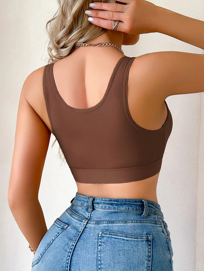 Soutien-gorge sans fil à fermeture avant de couleur unie pour femmes