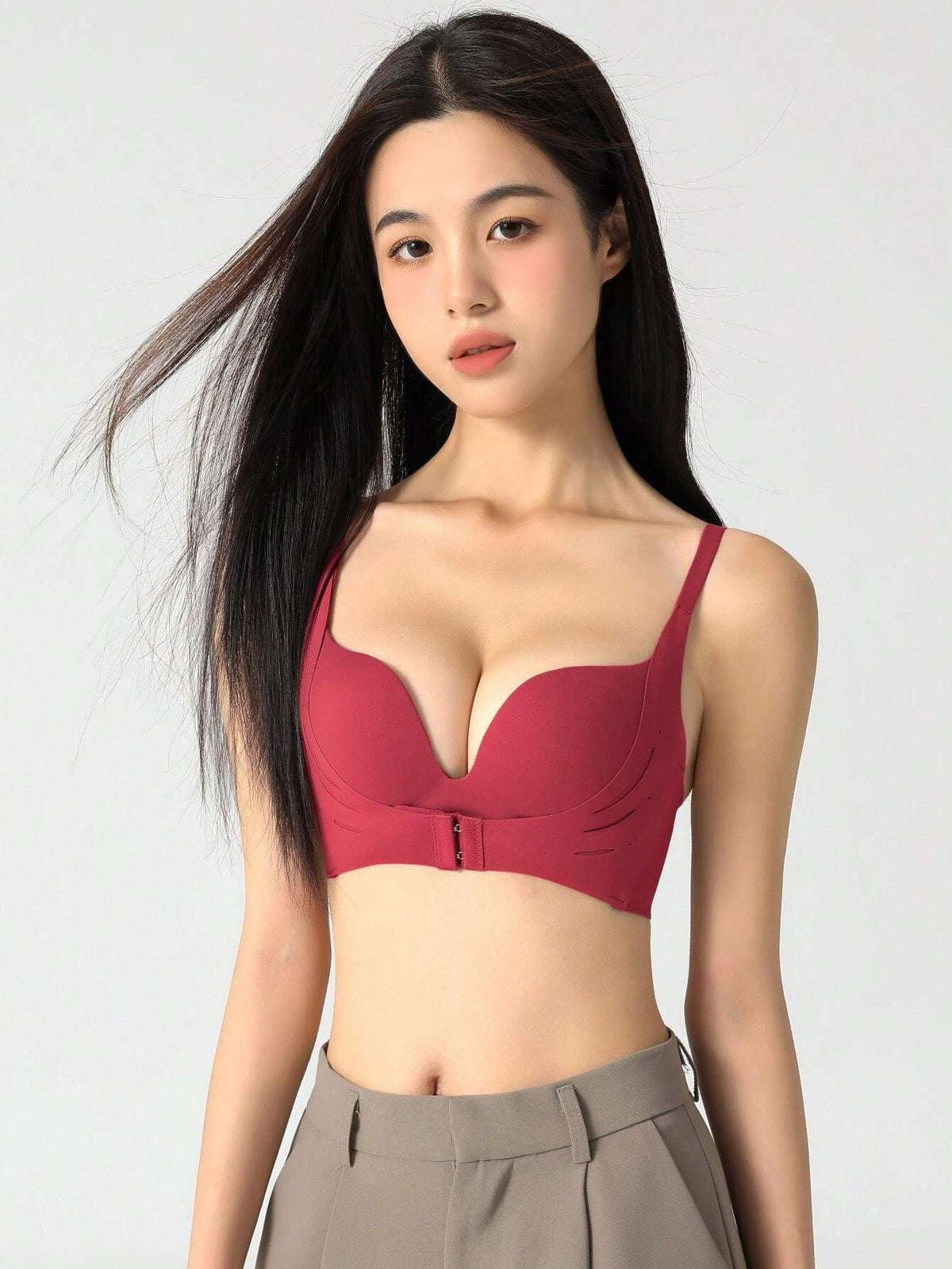 Brassière matelassée avec fermeture frontale haute maintien pour femmes, sans fil