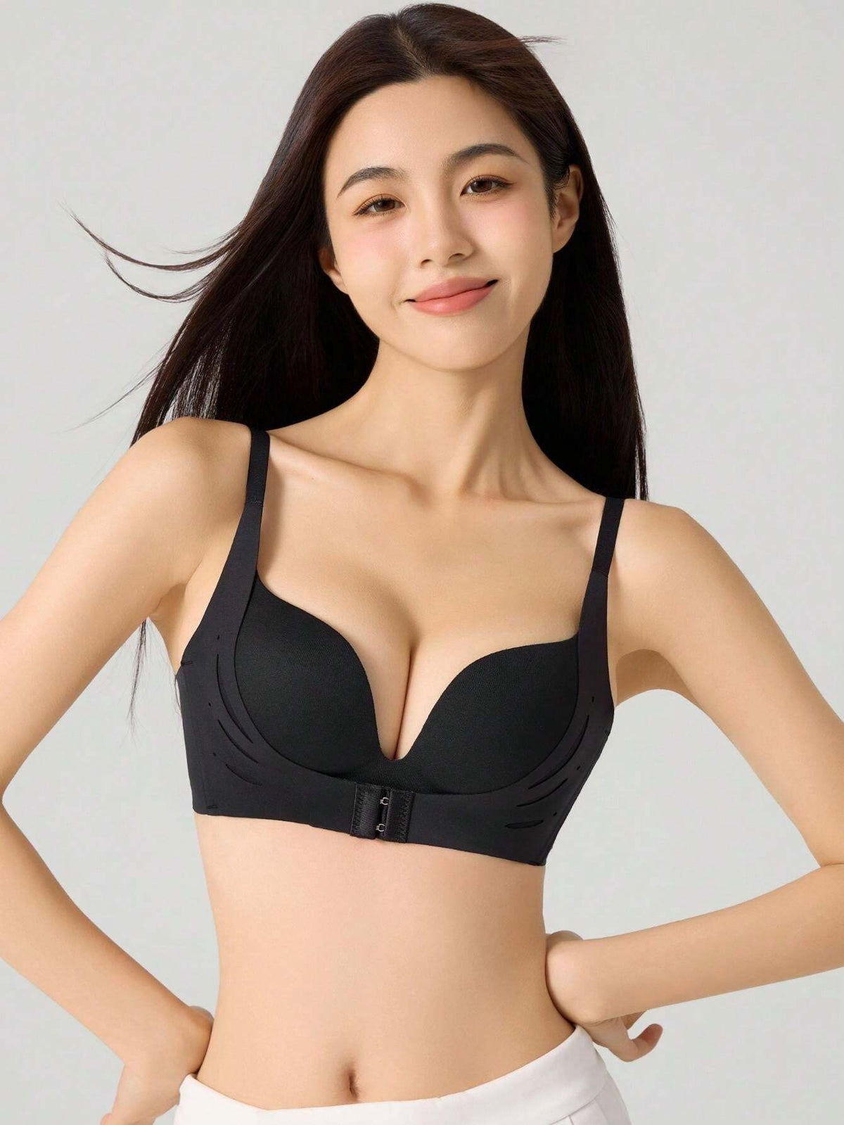 Soutien-gorge sans armature en couleur unie confortable et sans couture à fermeture avant pour femmes
