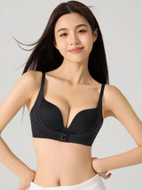 Soutien-gorge sans armature en couleur unie confortable et sans couture à fermeture avant pour femmes