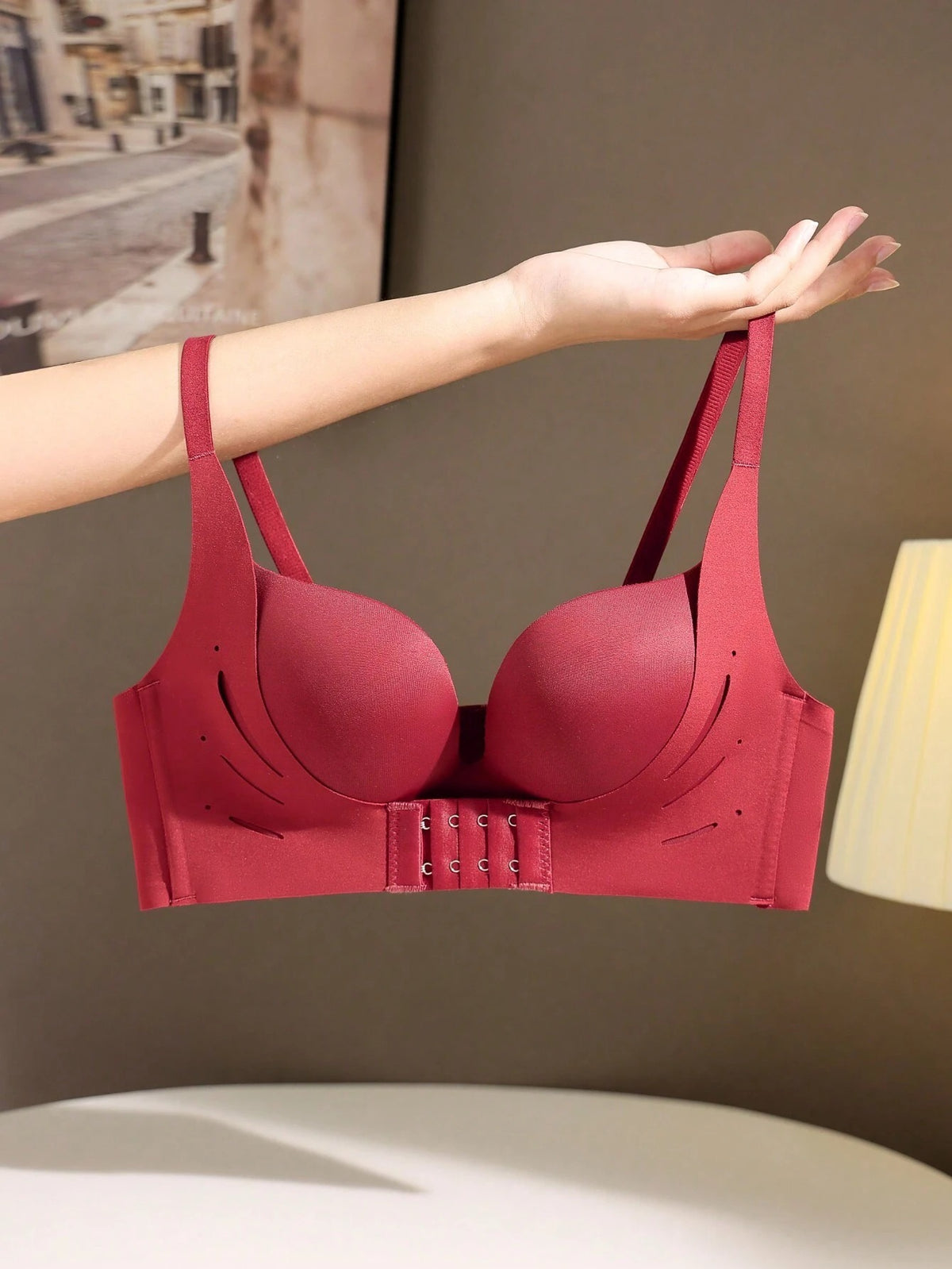 Brassière matelassée avec fermeture frontale haute maintien pour femmes, sans fil
