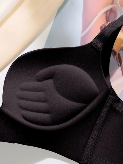 Soutien-gorge sans armature en couleur unie confortable et sans couture à fermeture avant pour femmes
